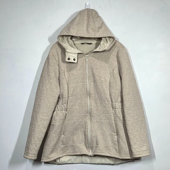 North Face Jacket Womens XL Beige Caroluna II Hooded Sherpa Fleece Lined Coat - Picture 2 of 11